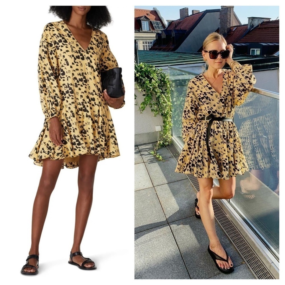 Anine Bing /  Peyton Dress in painterly leo mini swing dress long sleeve xs